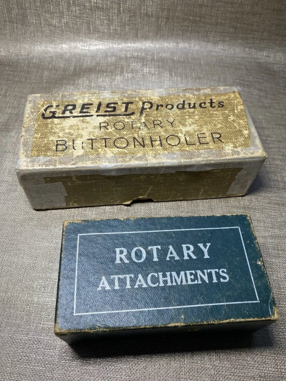 Vintage Greist Rotary Buttonholer & Sewing Machine Attachments Set w/ Boxes